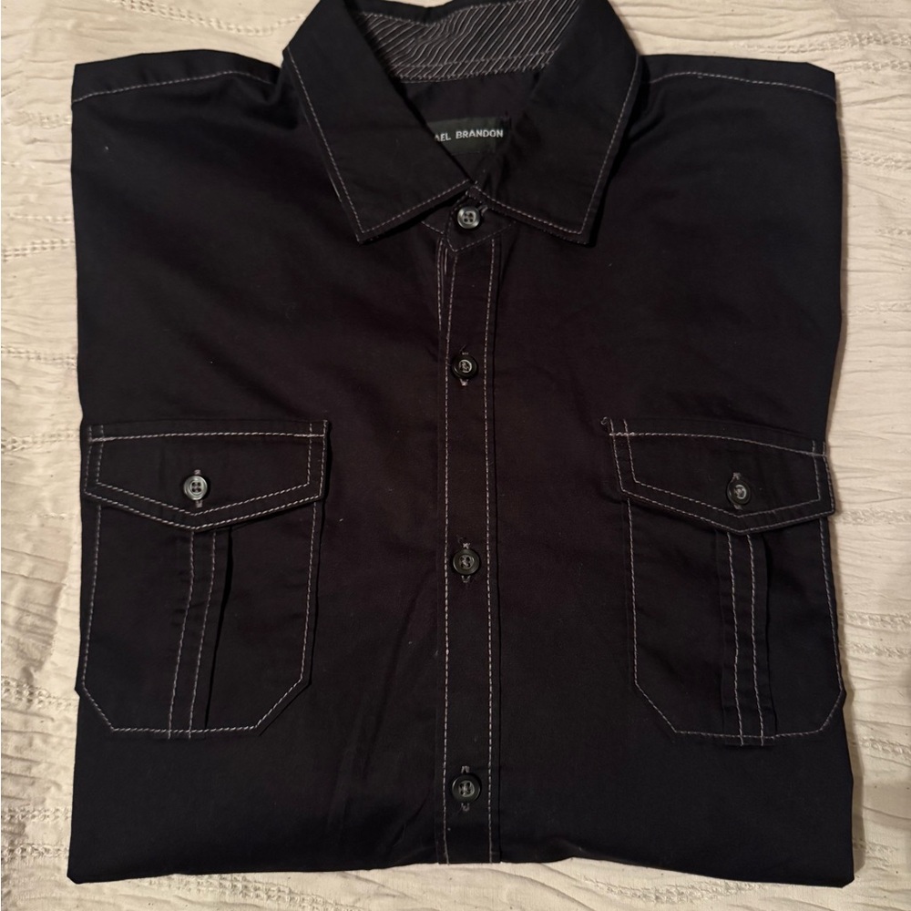 Michael Brandon Charcoal Shirt with Pinstripe Detail